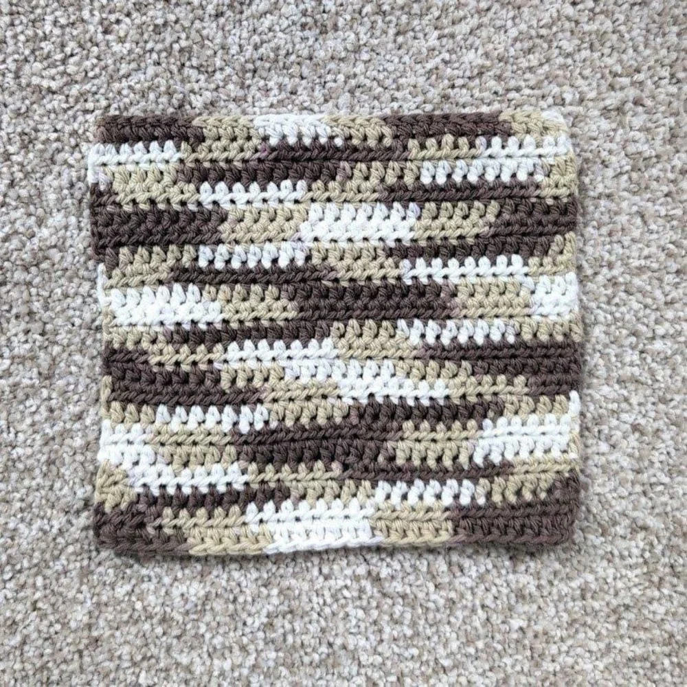 Handmade‎ Crochet Washcloth Dishcloth Cotton Chocolate Milk Stripes Brown White